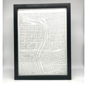 Printed Line Map of Des Moines Iowa, Unique Original Framed Artwork Ink Drawing